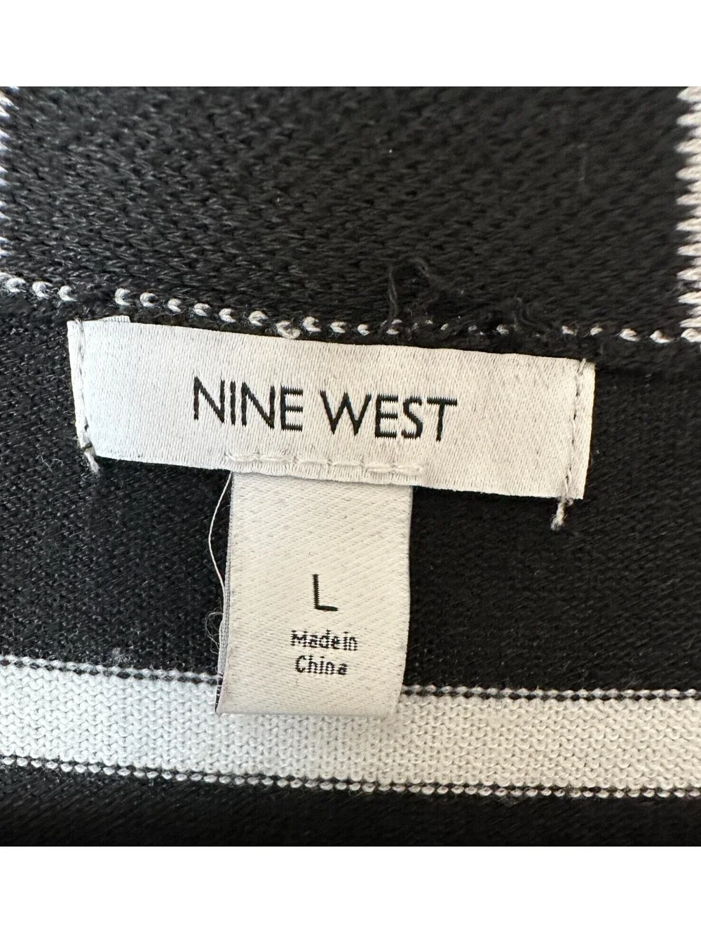 Nine West Black and White Striped Long Cardigan Sweater Size